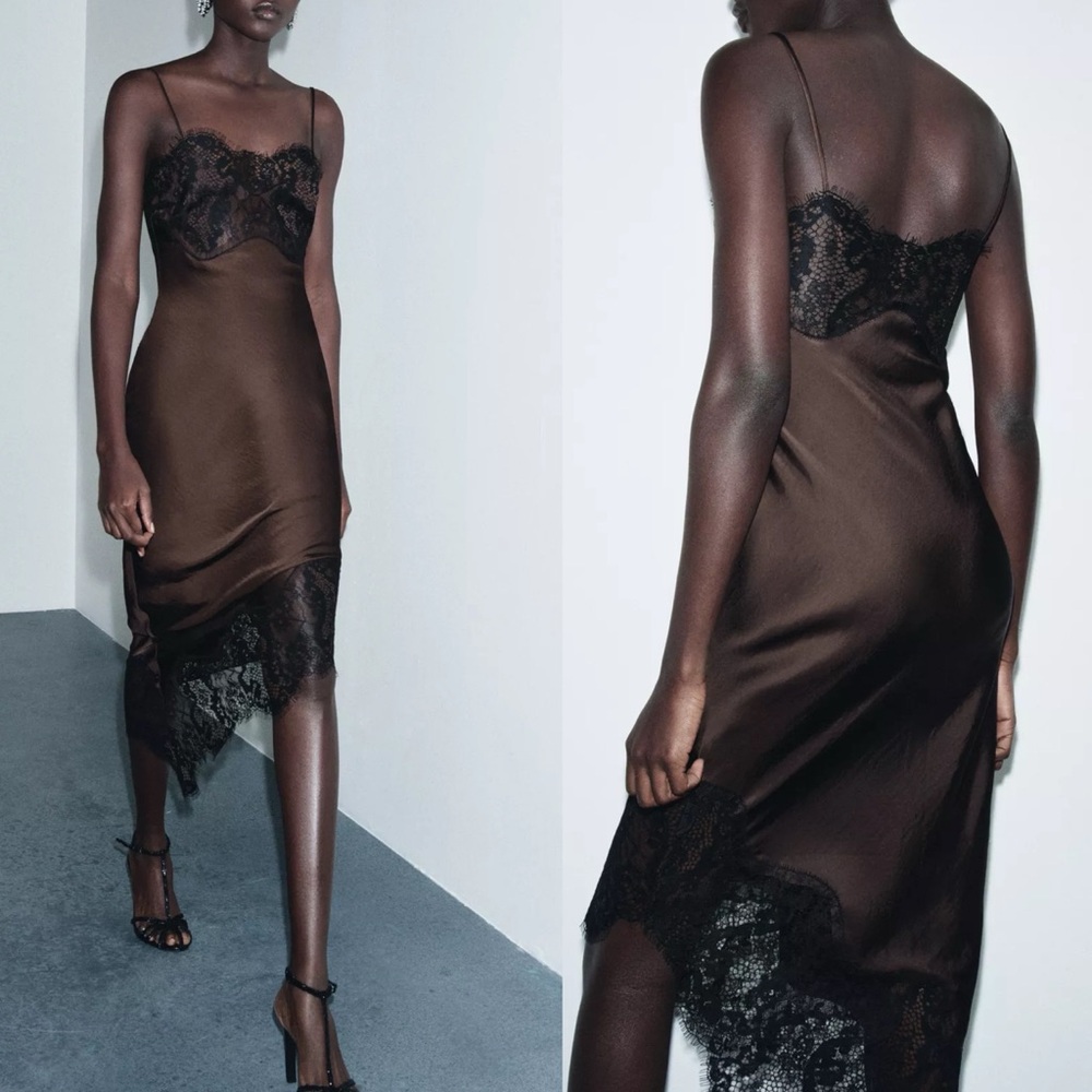 ZARA ASYMMETRIC SATIN LACE DRESS ZW COLLECTION